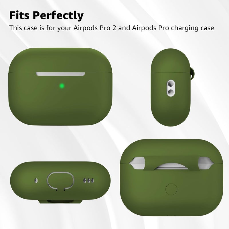 Tandoler Compatible with Airpods Pro 2 Case, Soft Silicone Skin Cover Protective Cases with Cleaner kit and Lanyard Compatible for AirPod Pro 2nd Generation, Front LED Visible - Grass Green - Image 5
